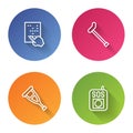 Set line Braille, Walking stick cane, Crutch or crutches and Press the SOS button. Color circle button. Vector