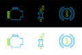 Set line Brake system warning, Check engine and Car muffler icon. Vector