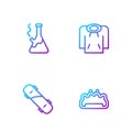 Set line Brass knuckles, Skateboard, Glass bong for smoking marijuana and Hoodie. Gradient color icons. Vector