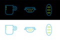 Set line Bread loaf, Coffee cup and Kitchen colander icon. Vector