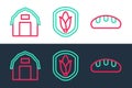 Set line Bread loaf, Farm house and Shield corn icon. Vector
