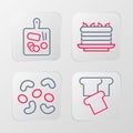 Set line Bread toast, Jelly candy, Cake and Cutting board icon. Vector
