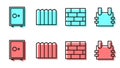 Set line Bricks, Safe, Garden fence wooden and Bulletproof vest icon. Vector Royalty Free Stock Photo