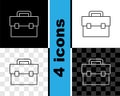 Set line Briefcase icon isolated on black and white, transparent background. Business case sign. Business portfolio Royalty Free Stock Photo