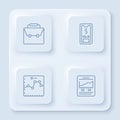 Set line Briefcase, Mobile with dollar, Browser growth graph and Website. White square button. Vector