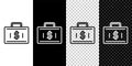 Set line Briefcase and money icon isolated on black and white background. Business case sign. Business portfolio Royalty Free Stock Photo
