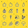 Set line Broccoli, Tomato, Corn, Garlic, Cherry, Bell pepper and Carrot icon. Vector