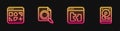 Set line Broken file, Different files, Search concept with folder and Hard disk drive HDD. Glowing neon icon. Vector