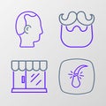 Set line Broken hair follicle, Barbershop building, Mustache and beard and Baldness icon. Vector