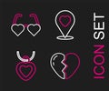 Set line Broken heart, Necklace with shaped, Location and Heart love glasses icon. Vector Royalty Free Stock Photo