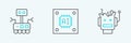 Set line Broken robot, Robot and Processor with microcircuits CPU icon. Vector Royalty Free Stock Photo