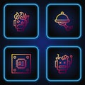 Set line Broken robot, Processor with microcircuits CPU, Robot burned out and Waiter. Gradient color icons. Vector Royalty Free Stock Photo