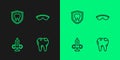 Set line Broken tooth, Syringe, Dental protection and Safety goggle glasses icon. Vector