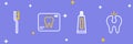 Set line Broken tooth, Tube of toothpaste, X-ray and Toothbrush icon. Vector