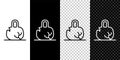 Set line Broken weight icon isolated on black and white, transparent background. Kilogram weight block for weight