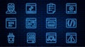 Set line Browser with exclamation mark, Programming language syntax, Clipboard checklist, Software, Page 404 error Royalty Free Stock Photo