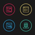 Set line Browser files, Hacker or coder, Software and icon. Vector Royalty Free Stock Photo