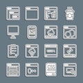 Set line Browser files, Loading data window, Software, Mobile Apps, Computer monitor screen, and Cloud technology Royalty Free Stock Photo