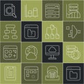 Set line Browser files, Network cloud connection, Filter setting, Search engine, File missing, Hierarchy organogram Royalty Free Stock Photo