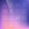 Set line Browser files, Search engine, Python programming language, Computer monitor screen, Hacker coder, setting, Web Royalty Free Stock Photo