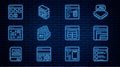 Set line Browser files, Software, Processor, MySQL code and Computer icon. Vector
