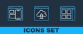 Set line Browser files, Web developer programming code and Cloud upload icon. Vector Royalty Free Stock Photo