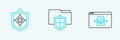 Set line Browser incognito window, Shield and Document folder protection icon. Vector Royalty Free Stock Photo