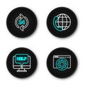 Set line Browser setting, Computer monitor and help, Telephone 24 hours support and icon. Vector