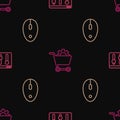 Set line Browser setting, Computer mouse and Shopping cart on seamless pattern. Vector
