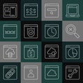 Set line Browser setting, Graph chart infographic, Magnifying glass and delete, Search engine, with shield, window, Web Royalty Free Stock Photo