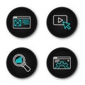 Set line Browser setting, Magnifying glass and analysis, Advertising and window icon. Vector