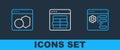 Set line Browser setting, Software and MySQL code icon. Vector Royalty Free Stock Photo