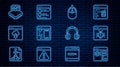 Set line Browser setting, System bug, Computer mouse, Software, Cloud technology data transfer, Processor, Headphones Royalty Free Stock Photo