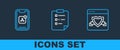 Set line Browser with shield, Mobile Apps and Clipboard checklist icon. Vector