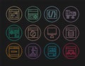 Set line Browser with shield, Server, Data, Web Hosting, Programming language syntax, Python programming, setting Royalty Free Stock Photo