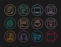 Set line Browser window, Cloud technology data transfer, Laptop, Code terminal, Processor, Clipboard with checklist Royalty Free Stock Photo