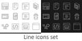 Set line Browser window, Coffee cup to go, Page with a 404 error, Mobile Apps, Keyboard, Debugging, Online play video