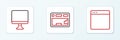 Set line Browser window, Computer monitor screen and Keyboard icon. Vector Royalty Free Stock Photo