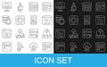 Set line Browser window, Folder tree, File missing, files, Processor with CPU, Network cloud connection, Cloud Royalty Free Stock Photo