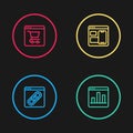 Set line Browser window, Graph chart infographic, Web developer programming code and Online shopping on screen icon Royalty Free Stock Photo