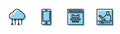 Set line Browser window, Network cloud connection, Mobile phone and Online education icon. Vector Royalty Free Stock Photo
