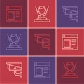 Set line Browser window, Security camera and Hologram icon. Vector