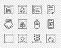 Set line Browser window, Software, files, Create account screen, Server, Data, Web Hosting, System bug, Hacker or coder Royalty Free Stock Photo