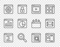 Set line Browser window, Web developer programming code, Online play video, Magnifying glass with check mark, setting Royalty Free Stock Photo