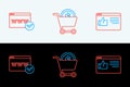 Set line Browser window, Website template and Shopping cart and dollar icon. Vector