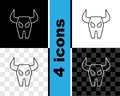 Set line Buffalo skull icon isolated on black and white, transparent background. Vector Royalty Free Stock Photo