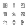 Set line Builder, Parquet, Industry metallic pipe, Roulette construction, Paint bucket, Electrical outlet, Wrench