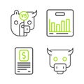 Set line Bull market, Business finance report, Pie chart infographic and and bear of stock icon. Vector Royalty Free Stock Photo