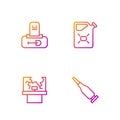Set line Bullet, Broken window, Grave with tombstone and Canister fuel. Gradient color icons. Vector