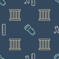 Set line Bullet casing with ruler, Prison window and Police electric shocker on seamless pattern. Vector Royalty Free Stock Photo